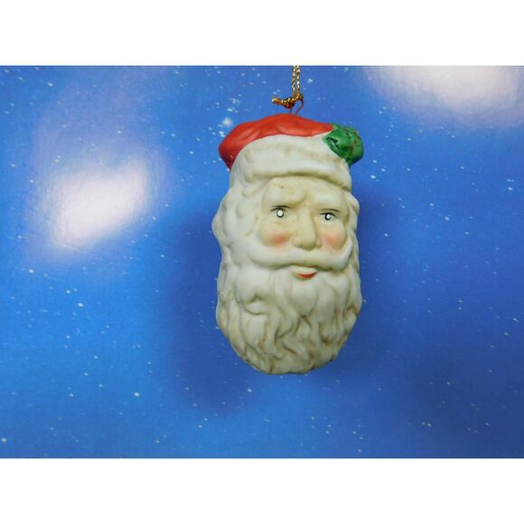 Vintage Santa Claus Head Ornaments 2  Hand Painted Bisque Flat Backs - Picture 2 of 7